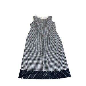 Talbots Womens 4 P Sleeveless Gingham Lace Shift Dress Black White Plaid Petite